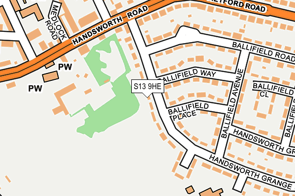 S13 9HE map - OS OpenMap – Local (Ordnance Survey)