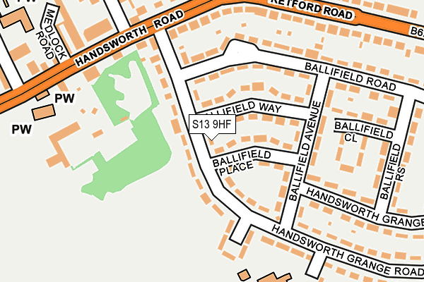 S13 9HF map - OS OpenMap – Local (Ordnance Survey)