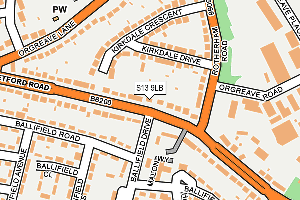 S13 9LB map - OS OpenMap – Local (Ordnance Survey)