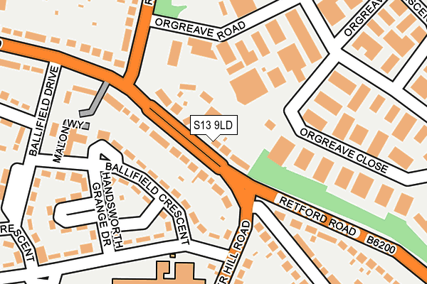 S13 9LD map - OS OpenMap – Local (Ordnance Survey)