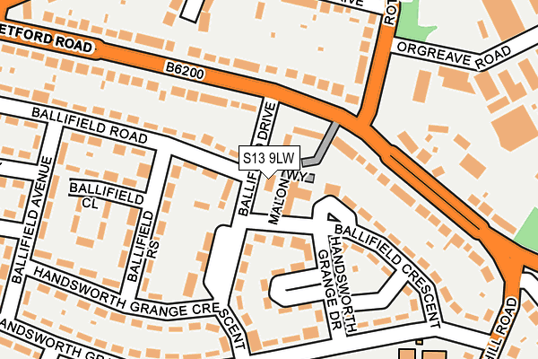 S13 9LW map - OS OpenMap – Local (Ordnance Survey)