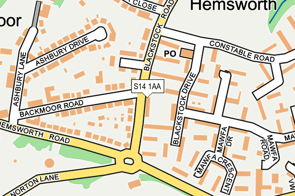 S14 1AA map - OS OpenMap – Local (Ordnance Survey)
