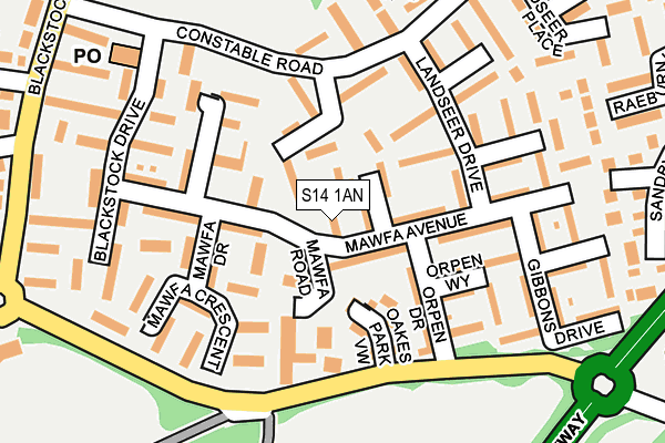 S14 1AN map - OS OpenMap – Local (Ordnance Survey)