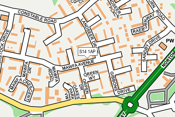S14 1AP map - OS OpenMap – Local (Ordnance Survey)