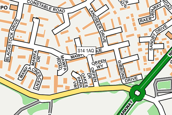 S14 1AQ map - OS OpenMap – Local (Ordnance Survey)