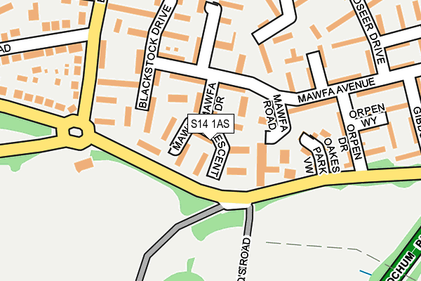 S14 1AS map - OS OpenMap – Local (Ordnance Survey)
