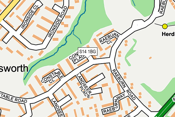 S14 1BG map - OS OpenMap – Local (Ordnance Survey)