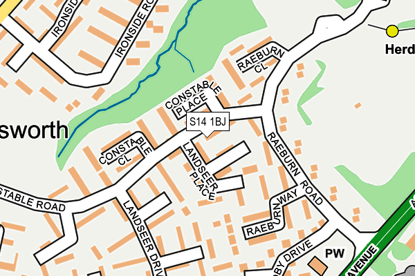 S14 1BJ map - OS OpenMap – Local (Ordnance Survey)