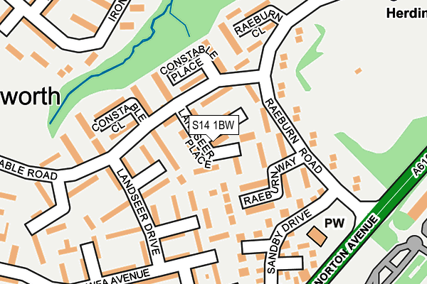 S14 1BW map - OS OpenMap – Local (Ordnance Survey)