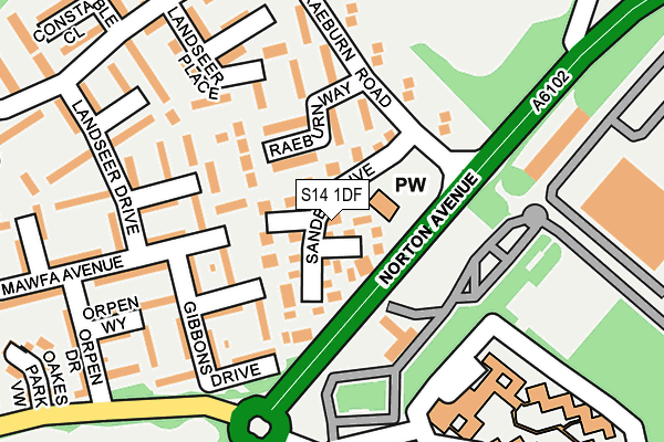 S14 1DF map - OS OpenMap – Local (Ordnance Survey)