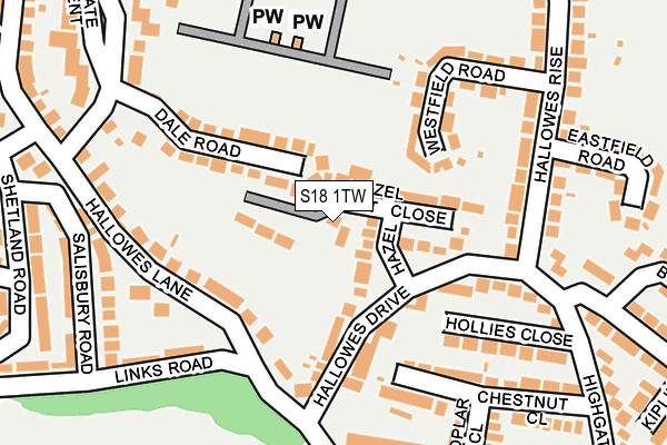 S18 1TW map - OS OpenMap – Local (Ordnance Survey)