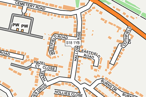 S18 1YB map - OS OpenMap – Local (Ordnance Survey)