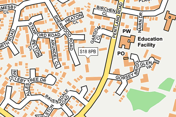 S18 8PB map - OS OpenMap – Local (Ordnance Survey)