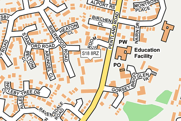 S18 8RZ map - OS OpenMap – Local (Ordnance Survey)