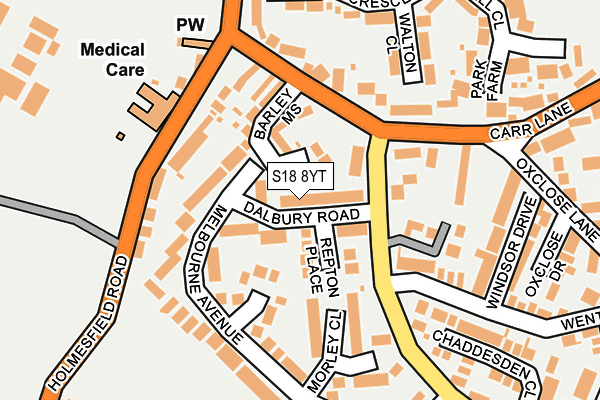 S18 8YT map - OS OpenMap – Local (Ordnance Survey)