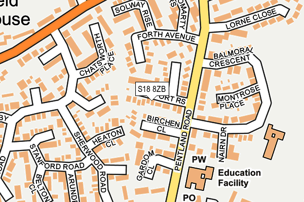 S18 8ZB map - OS OpenMap – Local (Ordnance Survey)