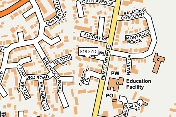 S18 8ZD map - OS OpenMap – Local (Ordnance Survey)