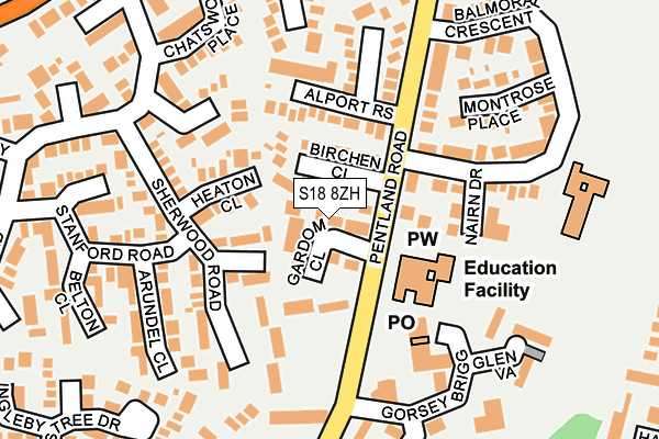 S18 8ZH map - OS OpenMap – Local (Ordnance Survey)