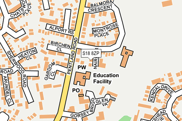 S18 8ZP map - OS OpenMap – Local (Ordnance Survey)