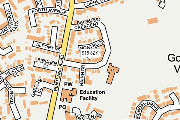 S18 8ZY map - OS OpenMap – Local (Ordnance Survey)