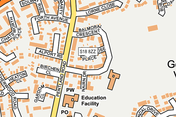 S18 8ZZ map - OS OpenMap – Local (Ordnance Survey)