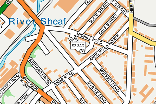 S2 3AD map - OS OpenMap – Local (Ordnance Survey)