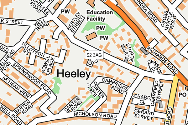 S2 3AG map - OS OpenMap – Local (Ordnance Survey)