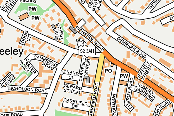 S2 3AH map - OS OpenMap – Local (Ordnance Survey)