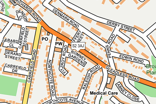 S2 3AJ map - OS OpenMap – Local (Ordnance Survey)