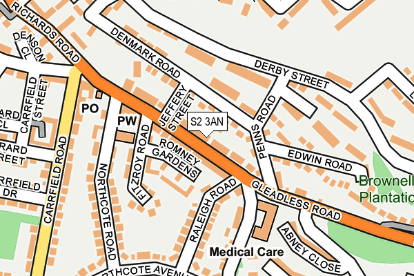 S2 3AN map - OS OpenMap – Local (Ordnance Survey)