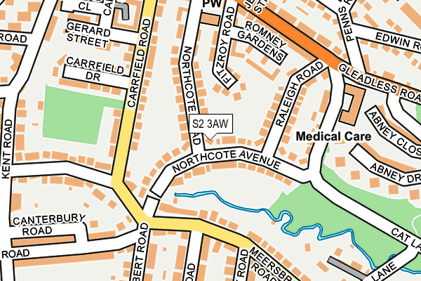 S2 3AW map - OS OpenMap – Local (Ordnance Survey)