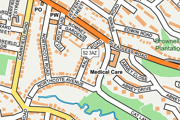 S2 3AZ map - OS OpenMap – Local (Ordnance Survey)