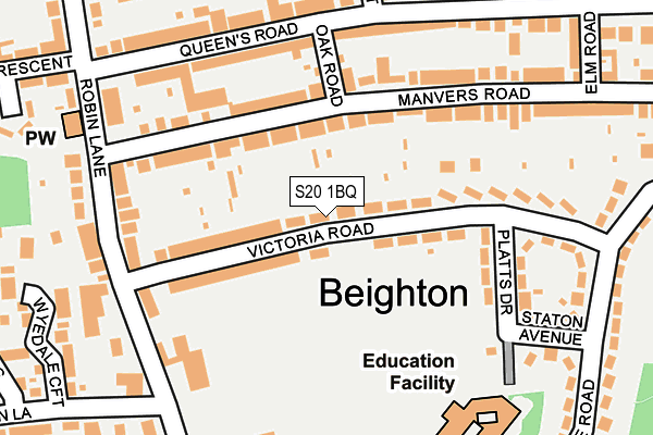 S20 1BQ map - OS OpenMap – Local (Ordnance Survey)