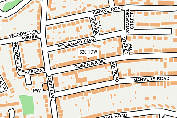 S20 1DW map - OS OpenMap – Local (Ordnance Survey)