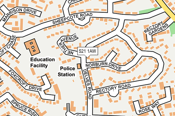 S21 1AW map - OS OpenMap – Local (Ordnance Survey)