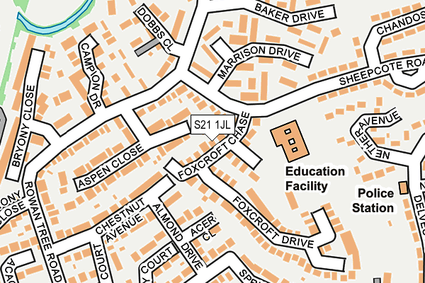 S21 1JL map - OS OpenMap – Local (Ordnance Survey)