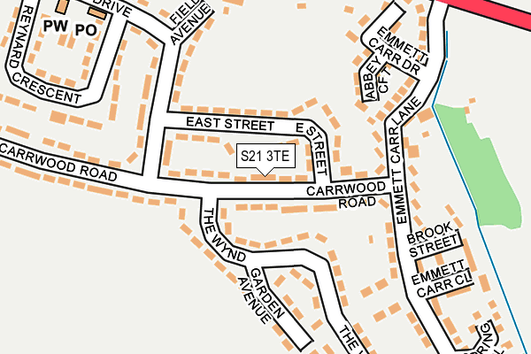 S21 3TE map - OS OpenMap – Local (Ordnance Survey)