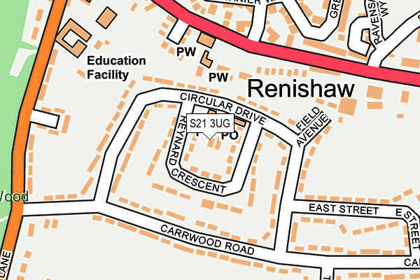 S21 3UG map - OS OpenMap – Local (Ordnance Survey)