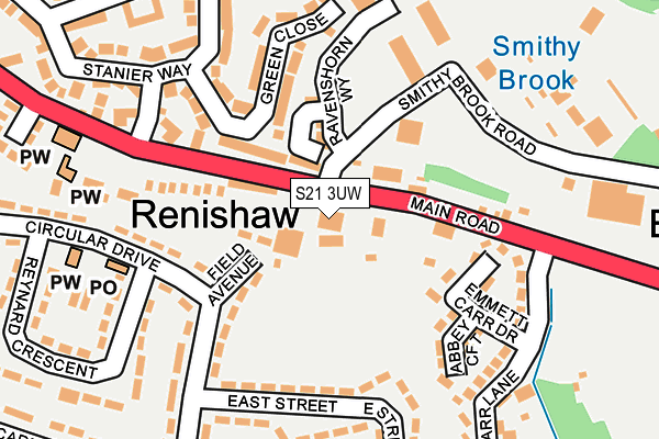 S21 3UW map - OS OpenMap – Local (Ordnance Survey)