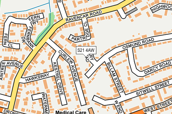 S21 4AW map - OS OpenMap – Local (Ordnance Survey)