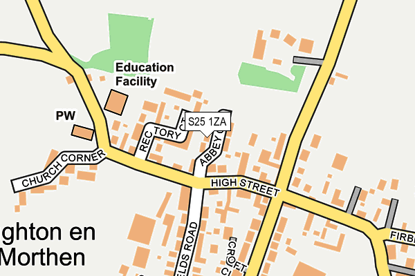 S25 1ZA map - OS OpenMap – Local (Ordnance Survey)