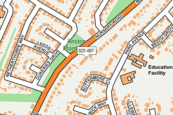 S25 4BT map - OS OpenMap – Local (Ordnance Survey)