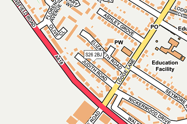 S26 2BJ map - OS OpenMap – Local (Ordnance Survey)