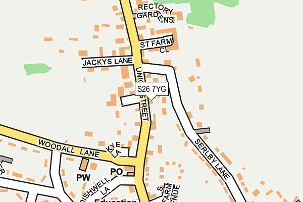 S26 7YG map - OS OpenMap – Local (Ordnance Survey)