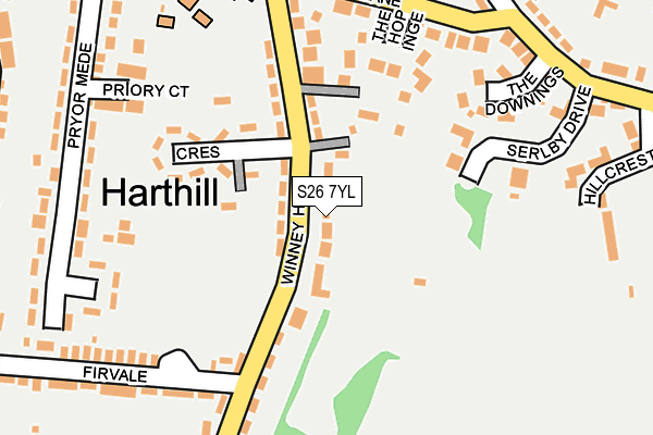 S26 7YL map - OS OpenMap – Local (Ordnance Survey)