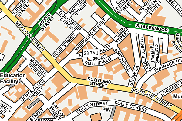 S3 7AU map - OS OpenMap – Local (Ordnance Survey)