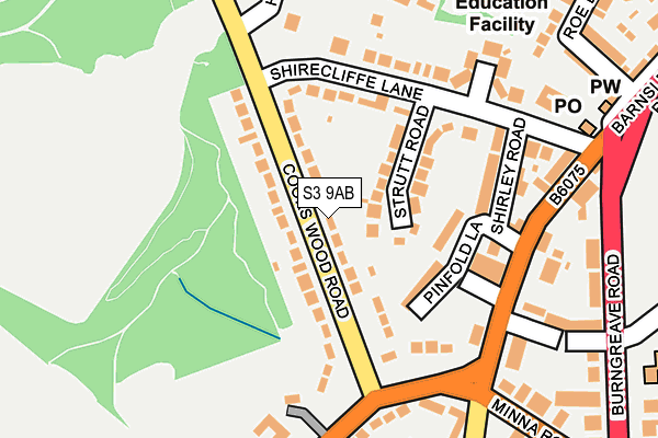 S3 9AB map - OS OpenMap – Local (Ordnance Survey)