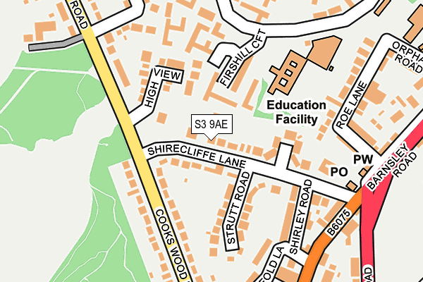 S3 9AE map - OS OpenMap – Local (Ordnance Survey)