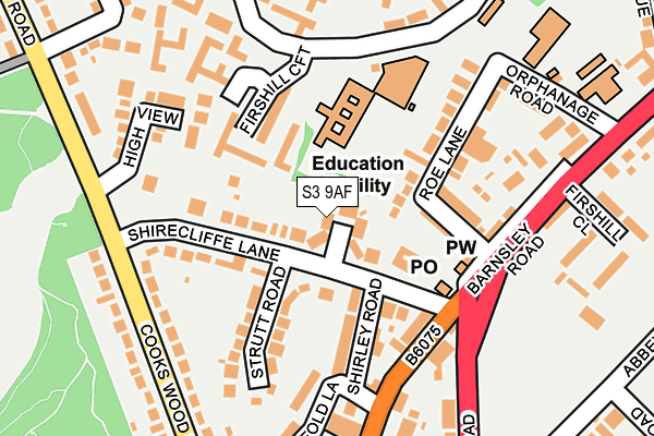 S3 9AF map - OS OpenMap – Local (Ordnance Survey)