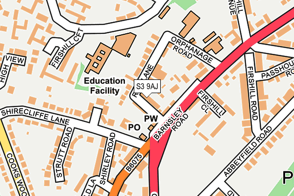 S3 9AJ map - OS OpenMap – Local (Ordnance Survey)